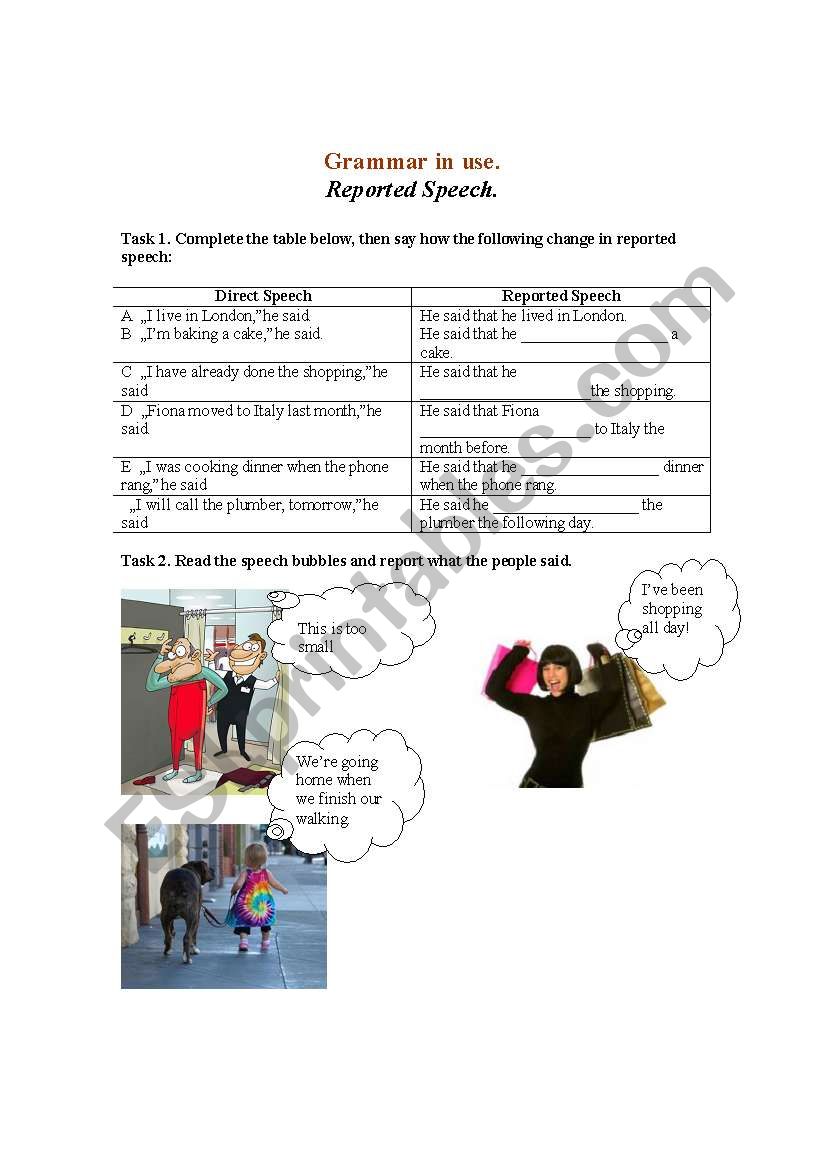 Reported Speech worksheet