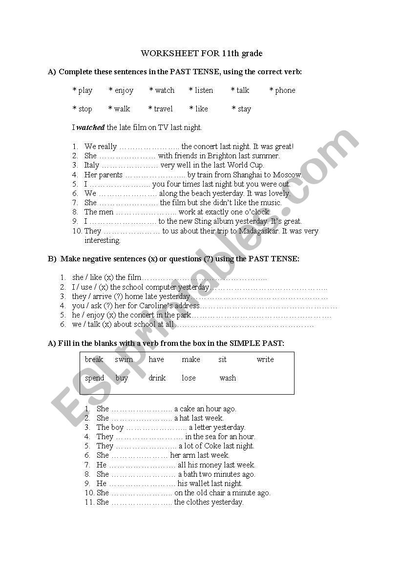 past simple worksheet
