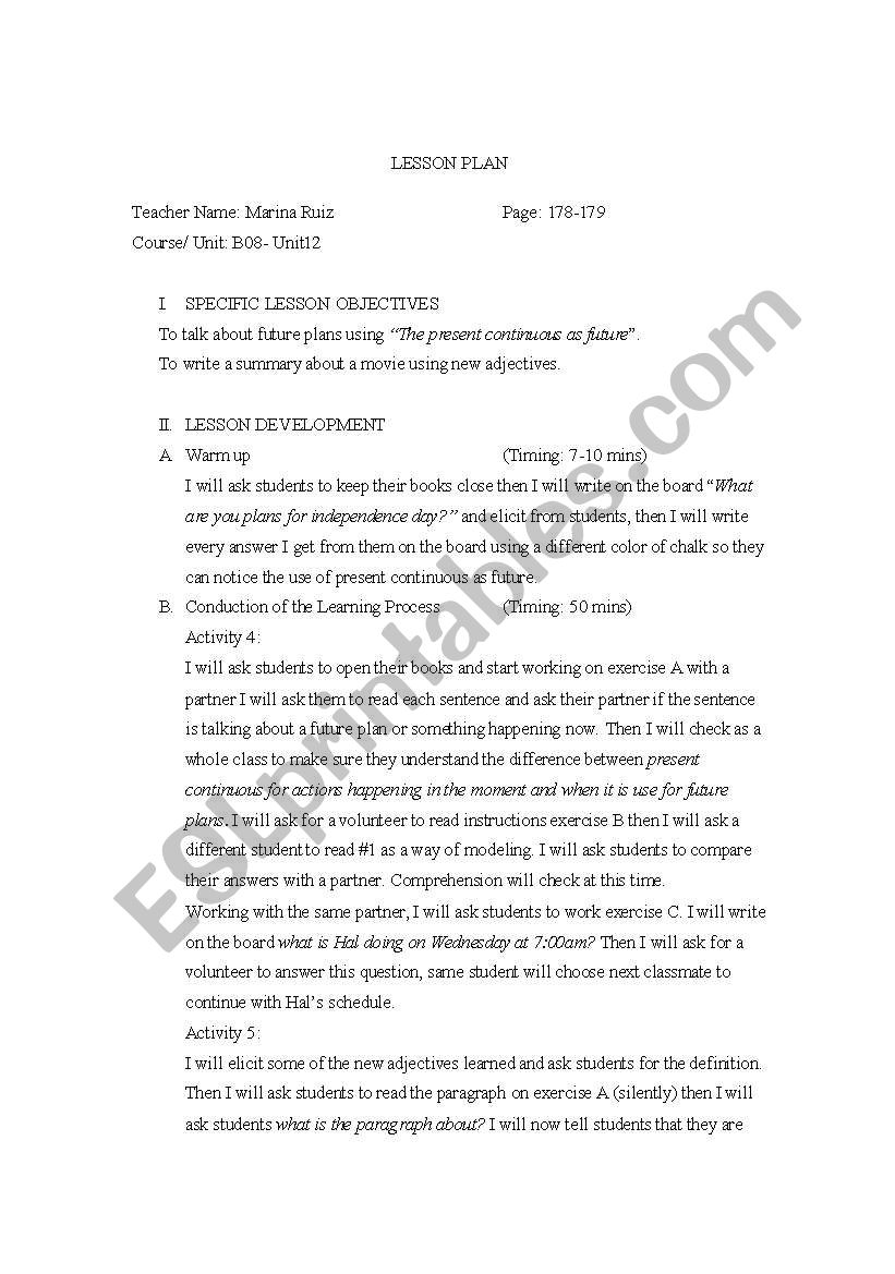 Lesson Plan worksheet