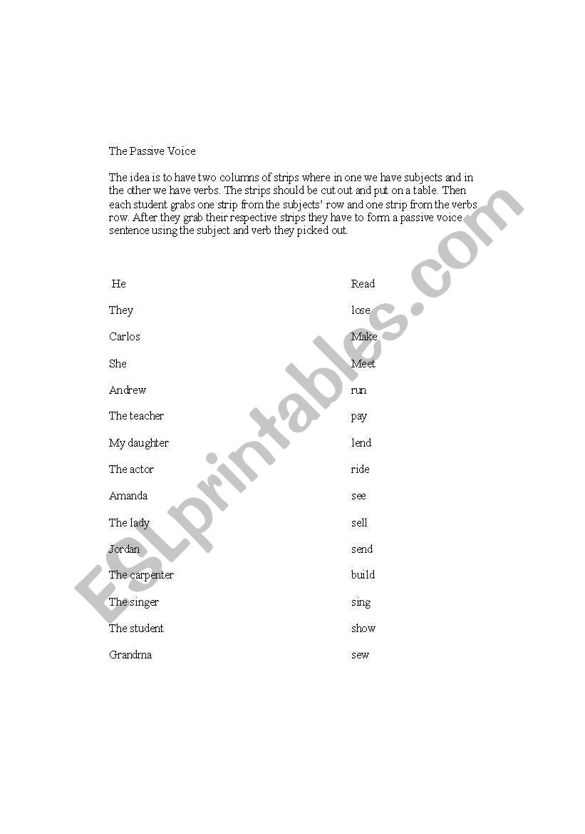 Short Passive voice activity to do in class