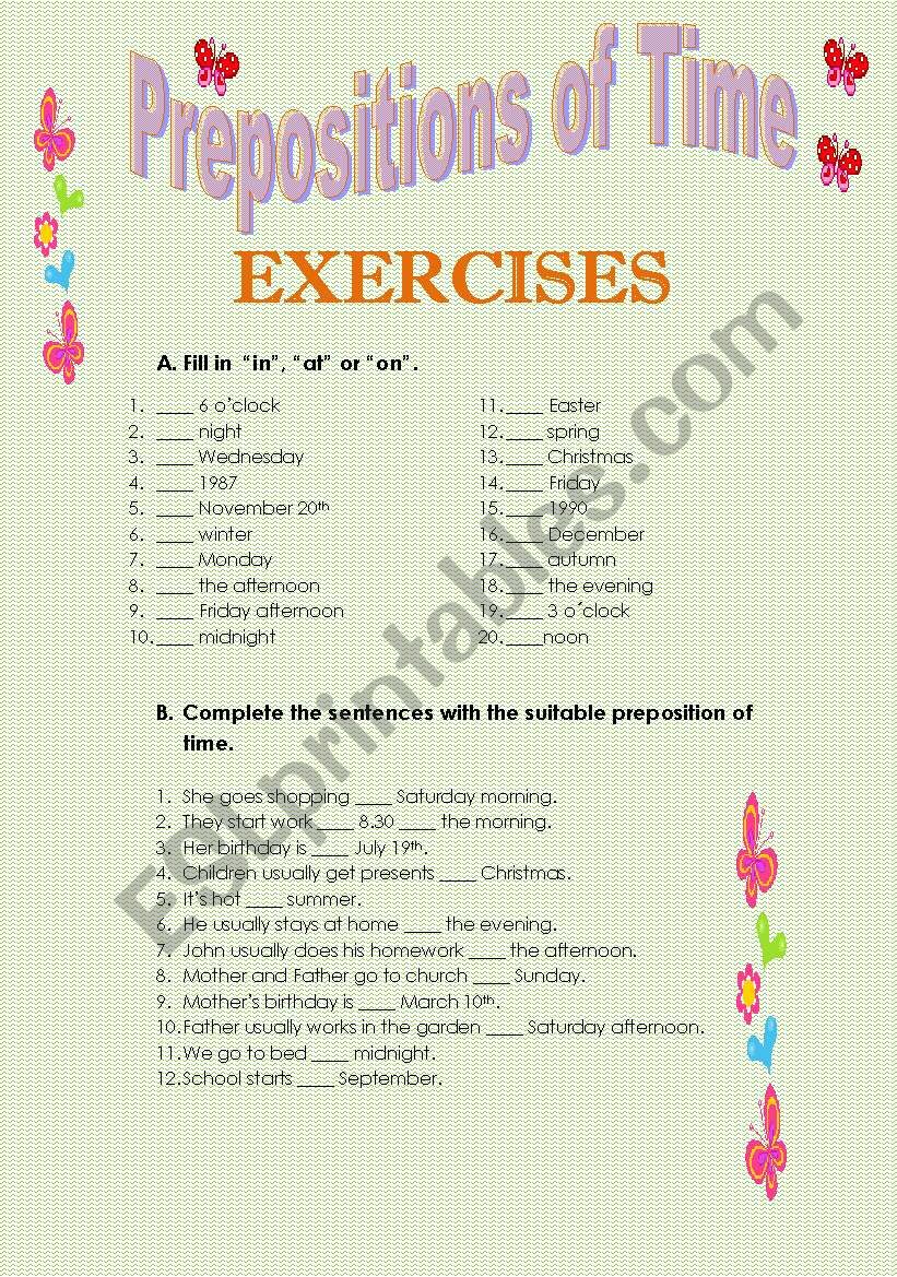 PREPOSITIONS OF TIME (IN, ON, AT) - EXERCISES