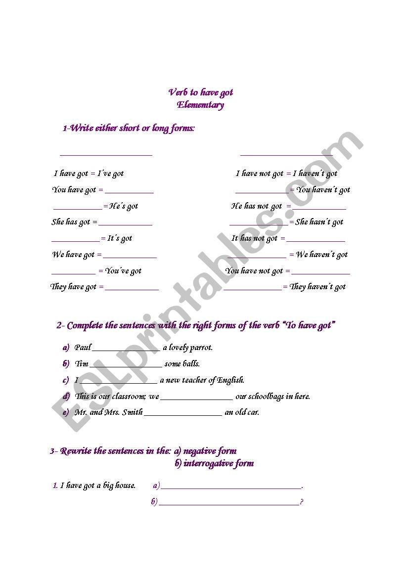 verb have got worksheet