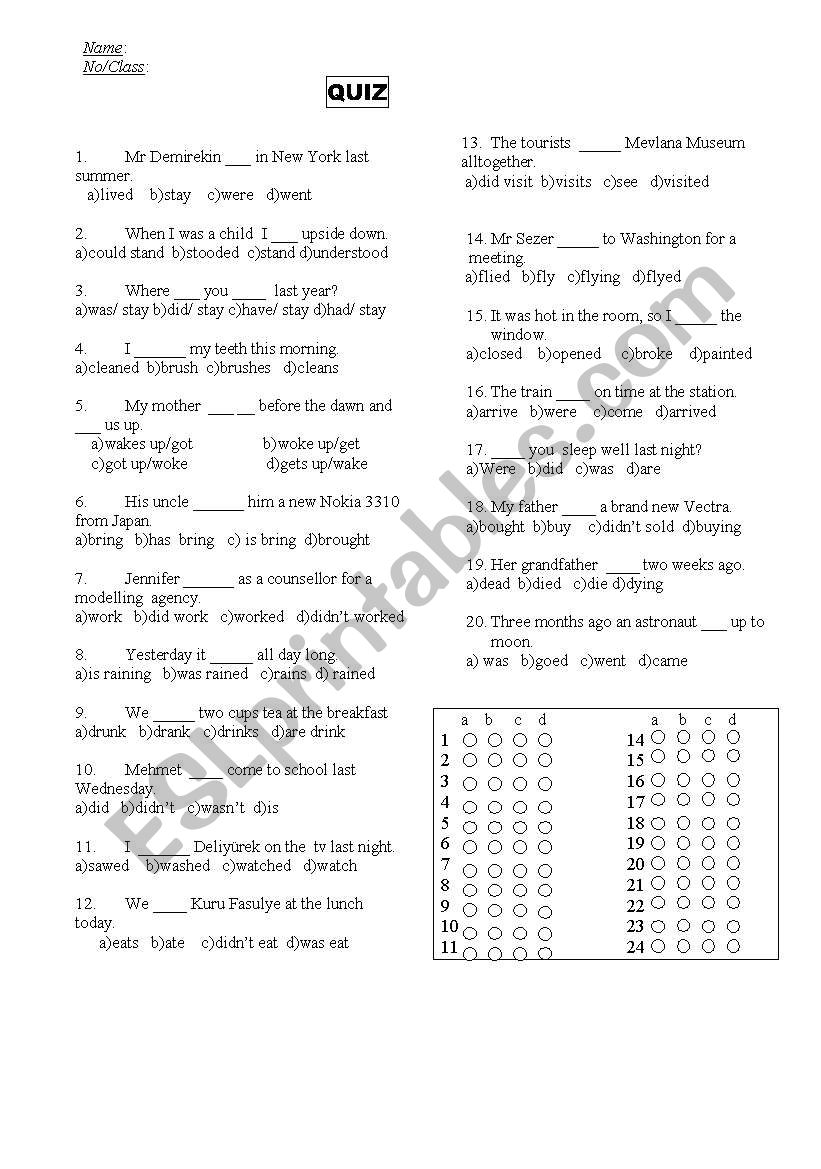 past simmple worksheet