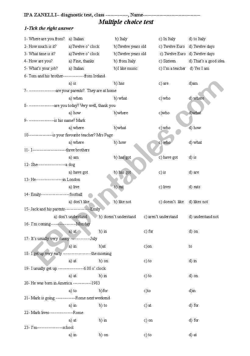 Diagnostic test for false beginners