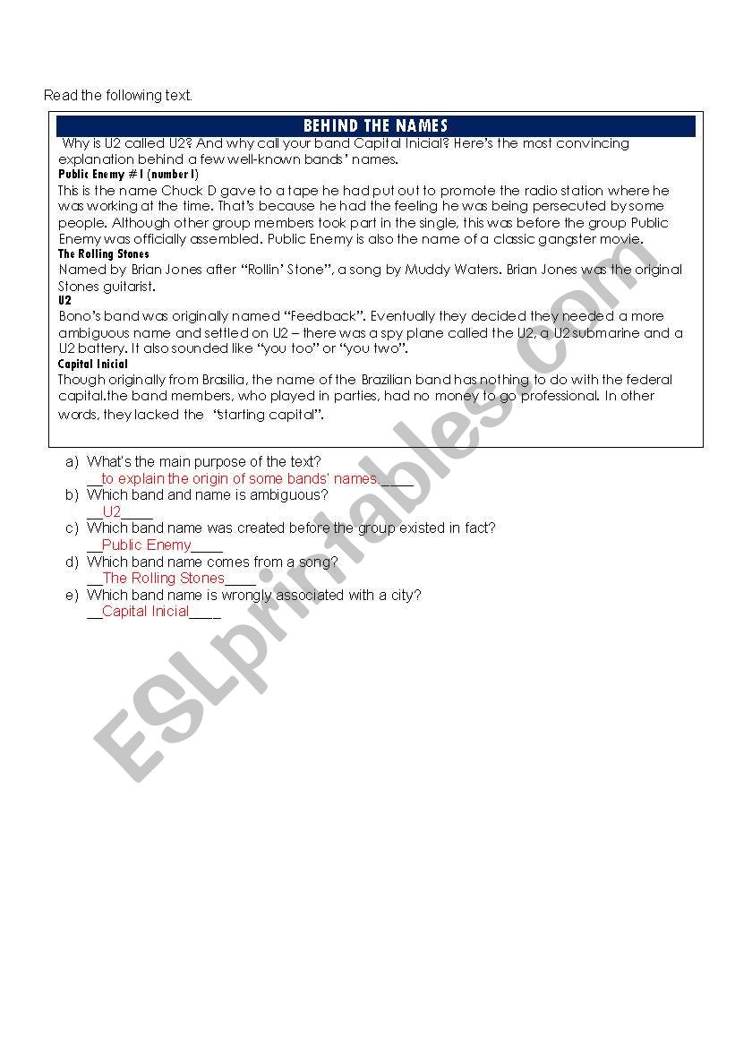 Reading comprehension worksheet