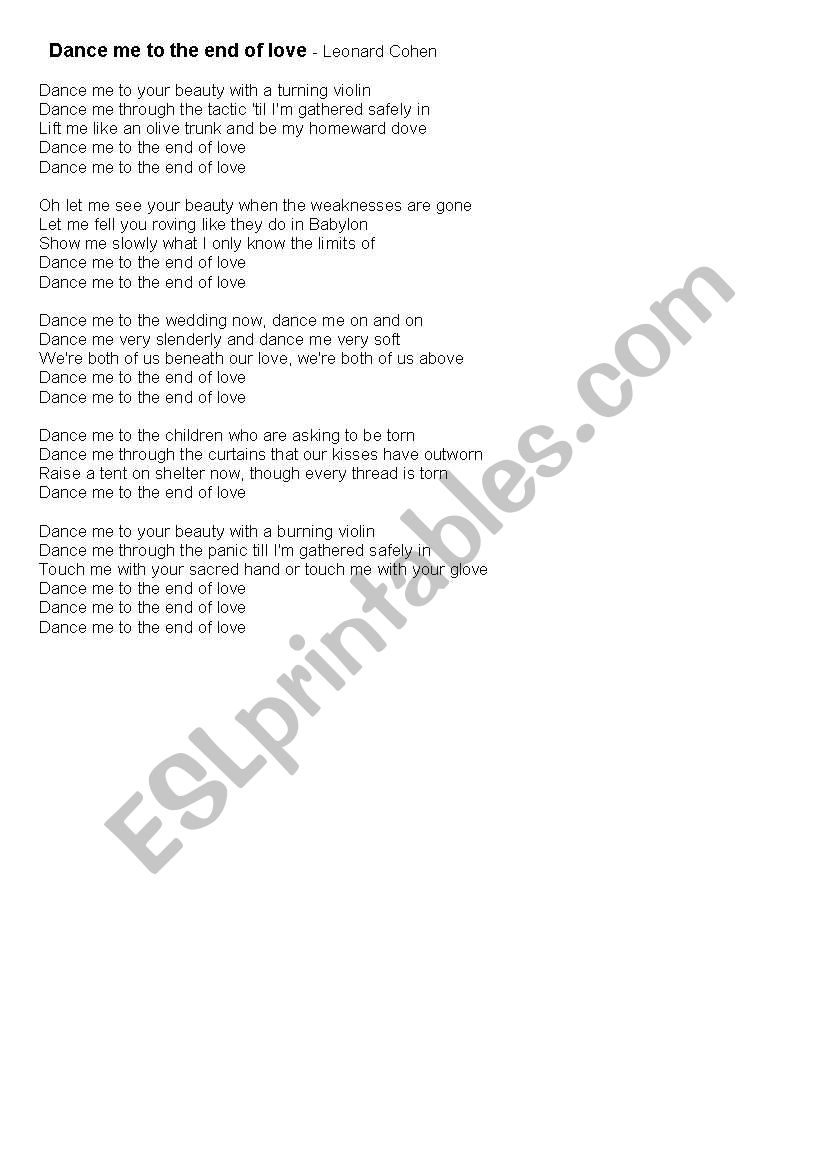 Dance me to the end of glove worksheet