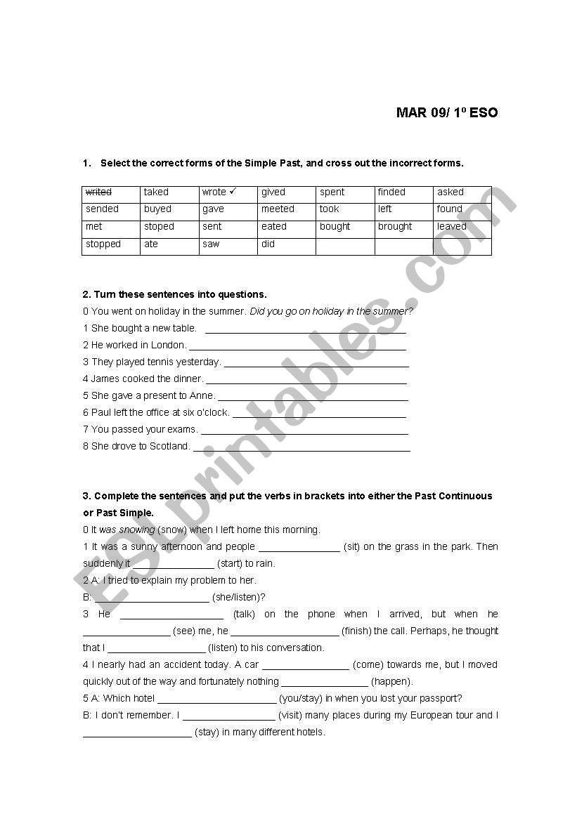 past tense worksheet