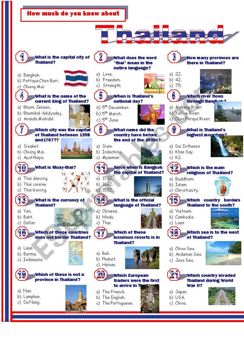 Thailand worksheet