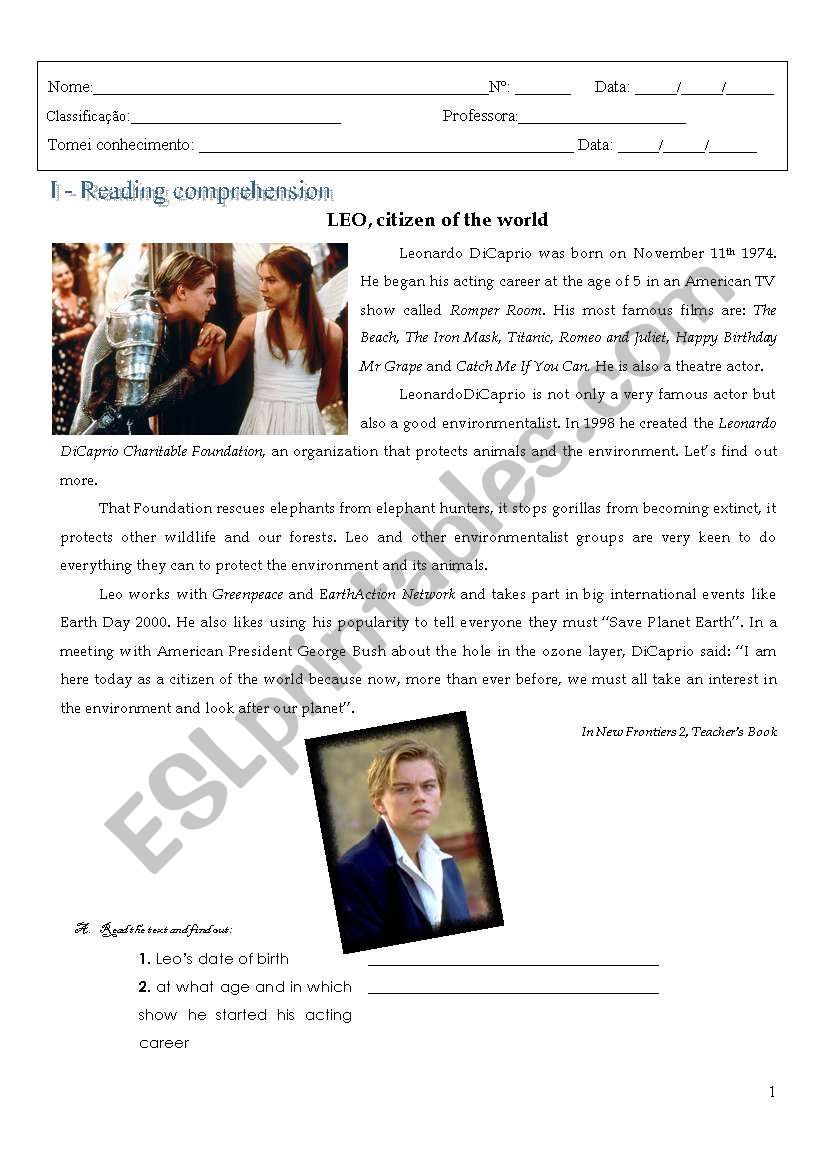 Leo, citizen of the world worksheet