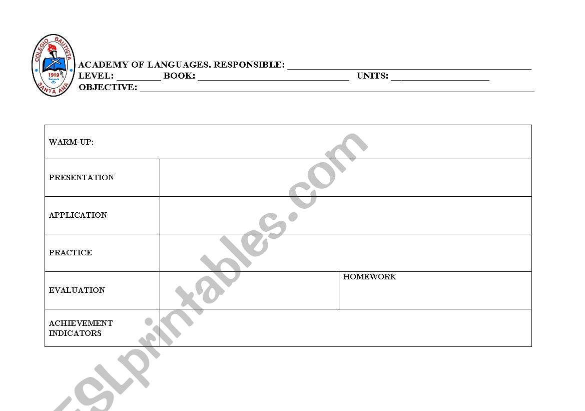 LESSON PLAN FORMAT worksheet