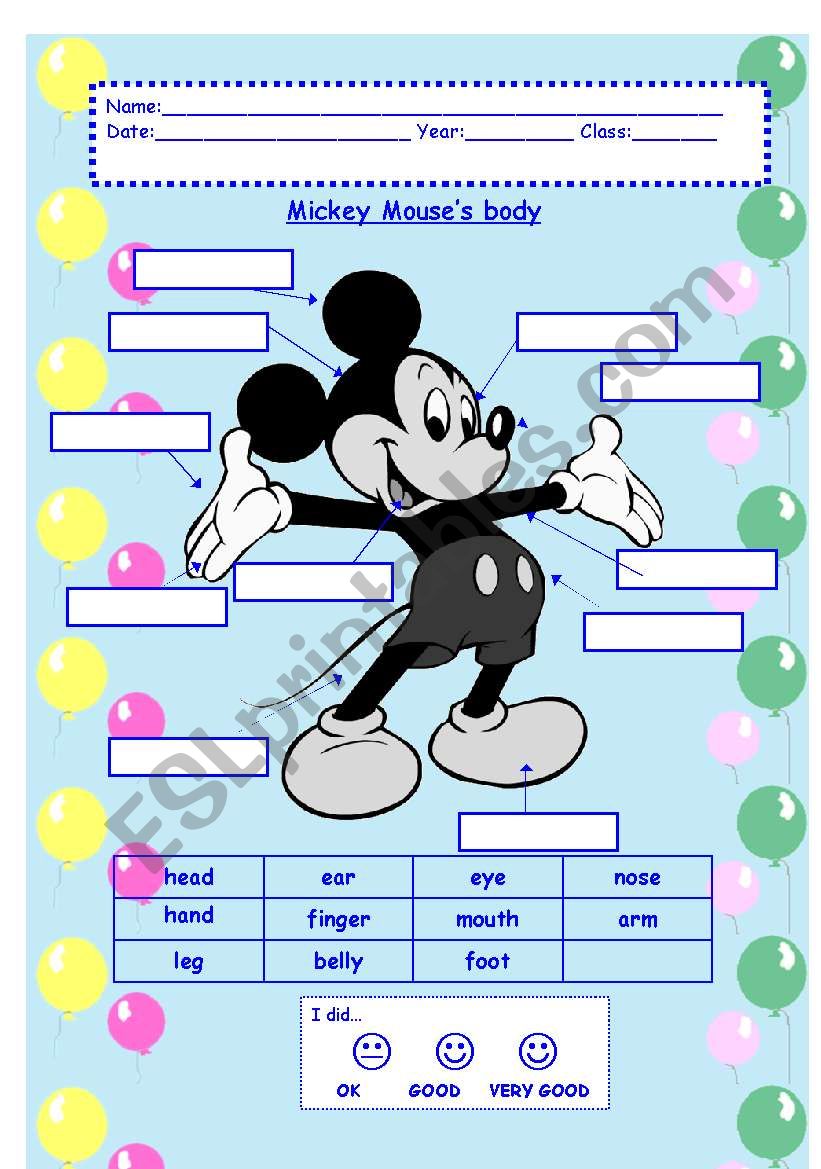 Mickeys Body Parts worksheet