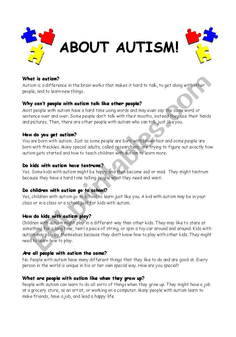 Handout for kids (and adults) about Autism