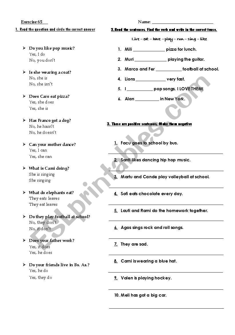 simple present homework worksheet