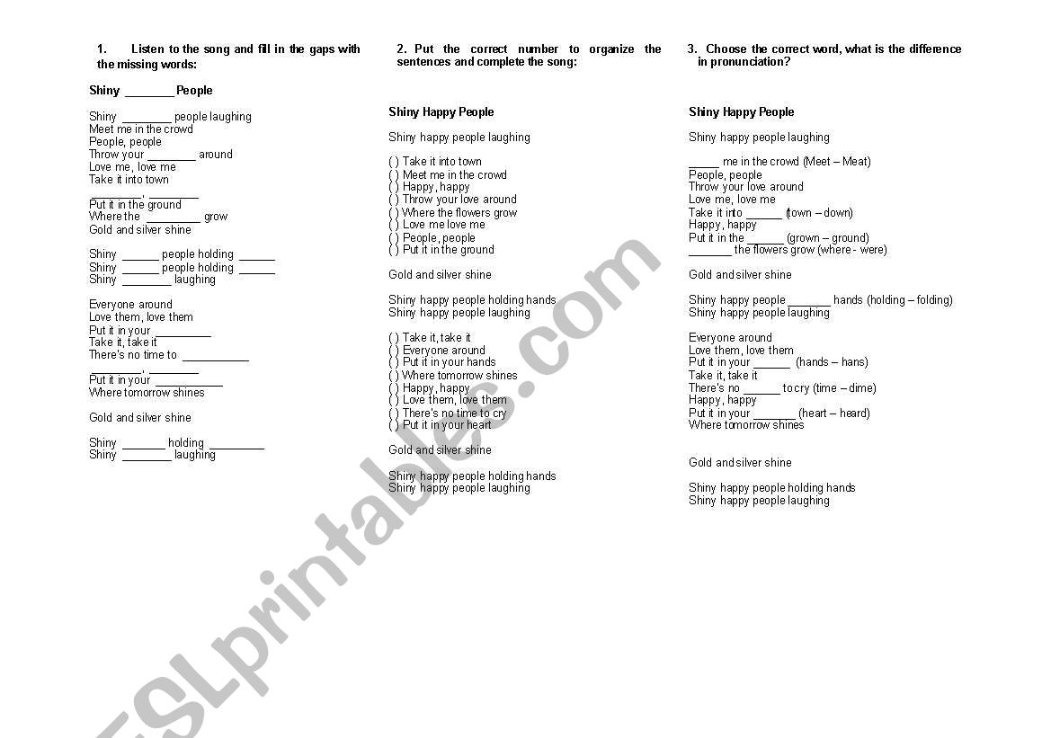Shiny Happy People - REM worksheet