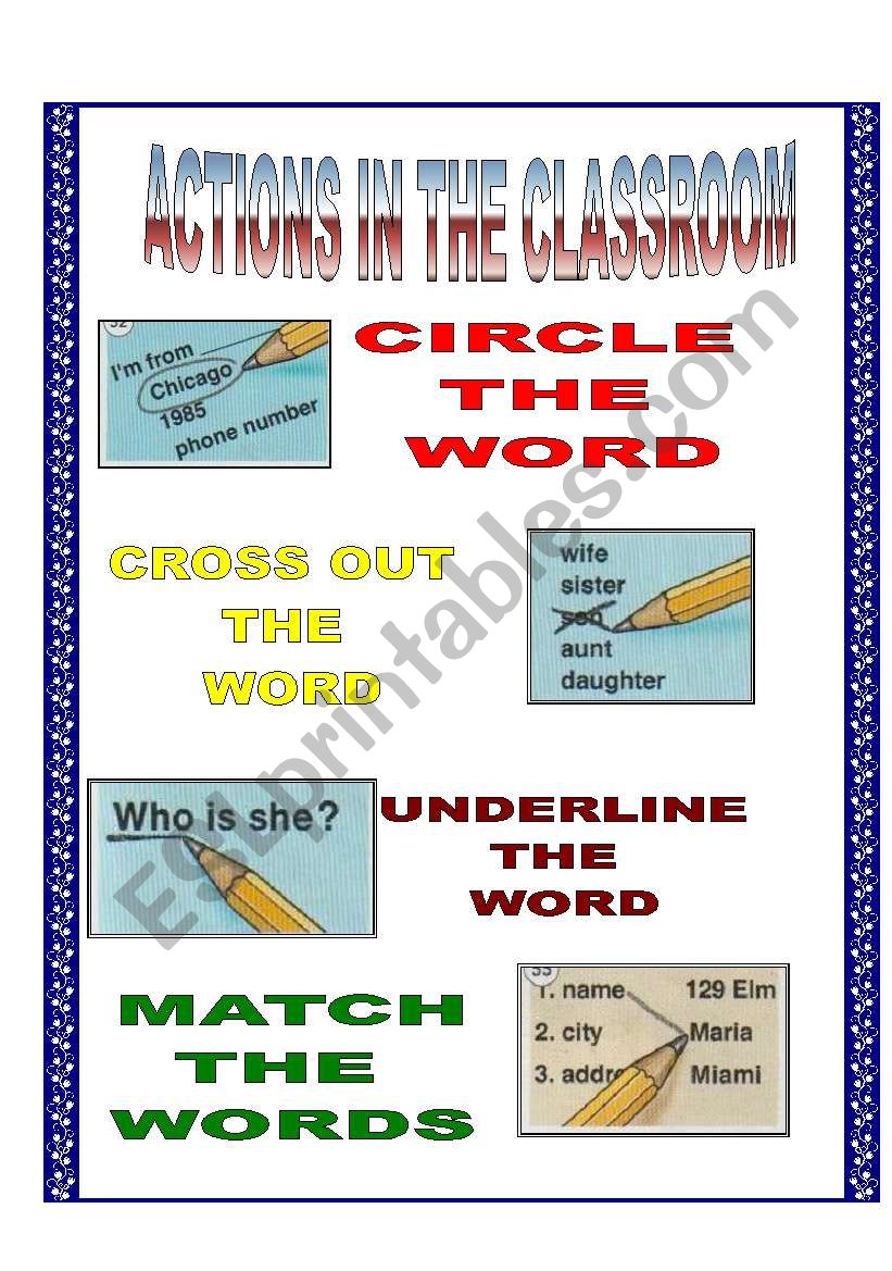 ACTIONS IN THE CLASSROOM worksheet