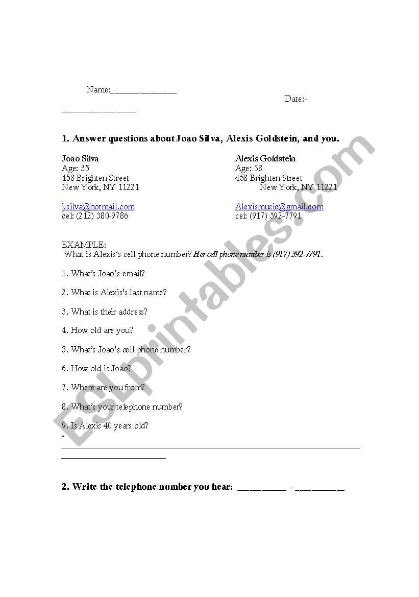 Basic personal info Quiz worksheet