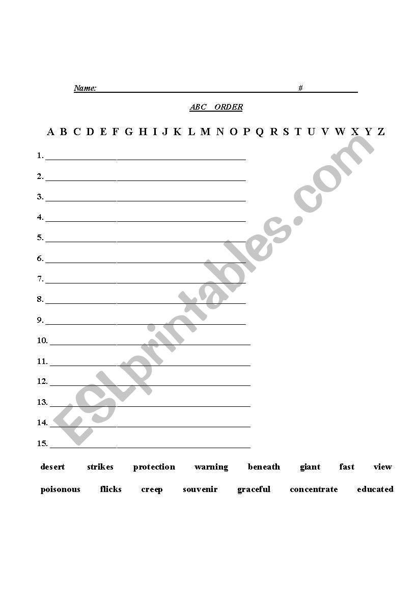 ABC Order worksheet