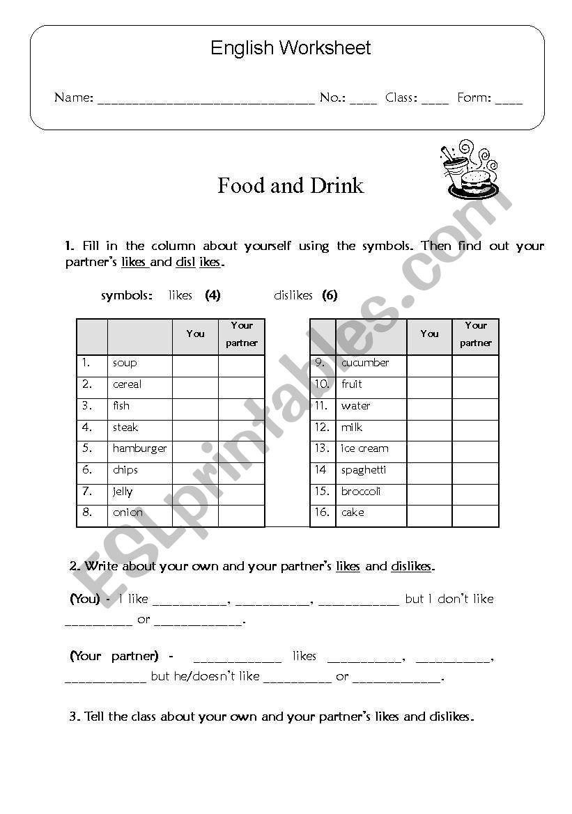 Food & drink worksheet