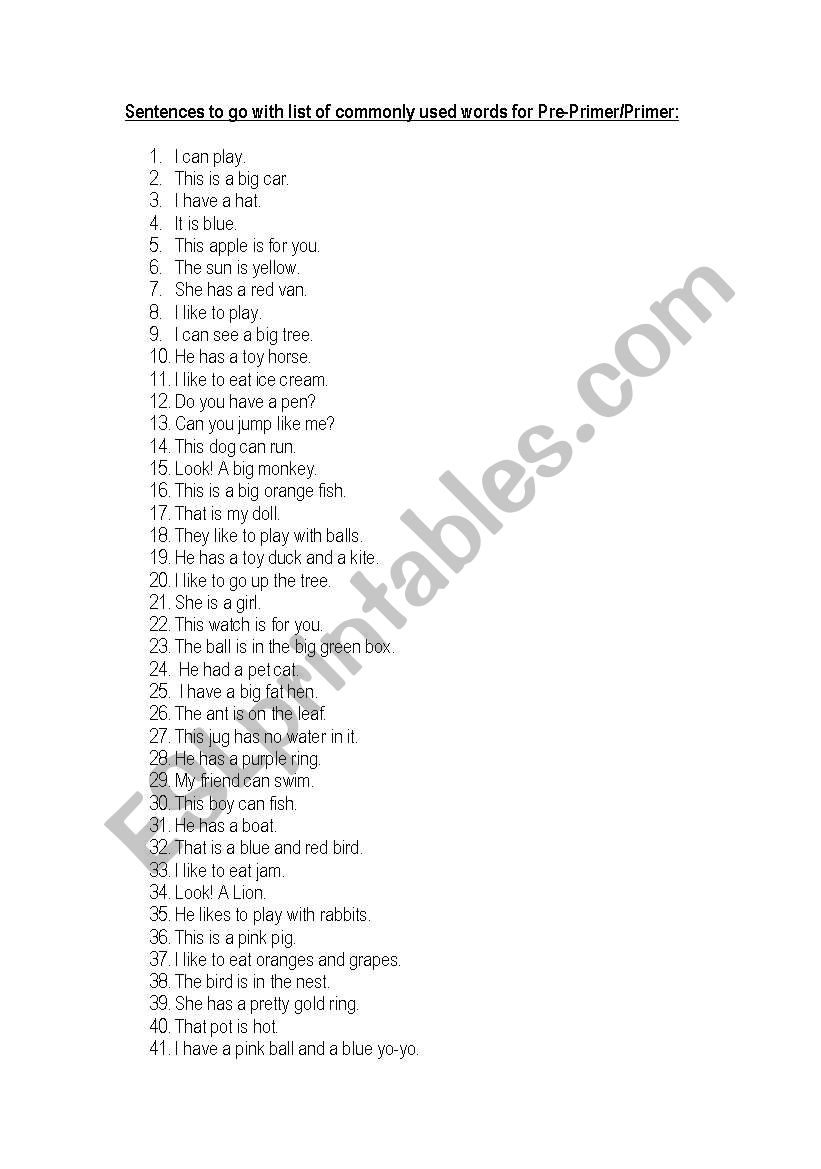 Reading worksheet