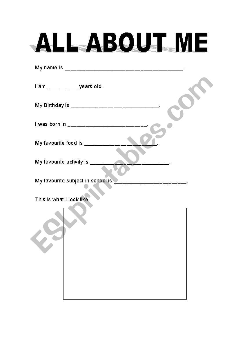 English worksheets All About Me Information Sheet