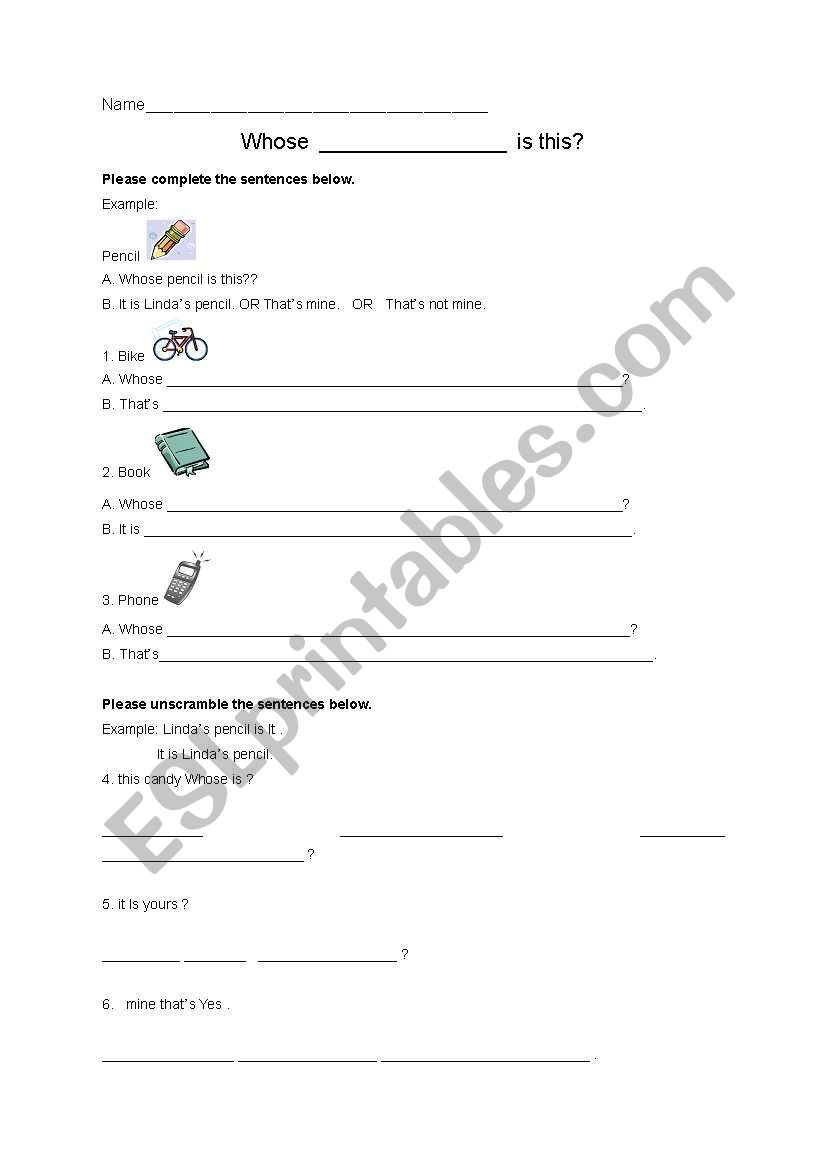 Whose ___ is this? worksheet