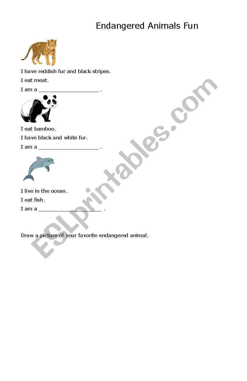 Endangered animals fun worksheet