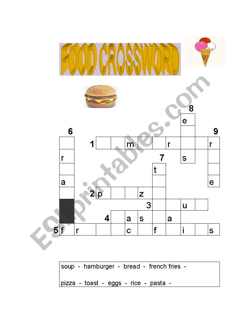 FOOD CROSSWORD worksheet