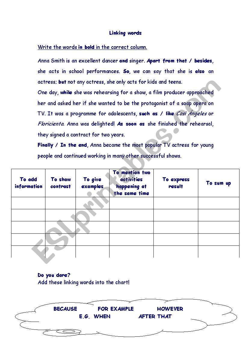 LINKING WORDS worksheet