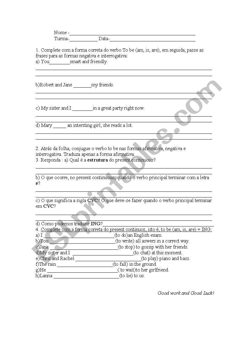 Present continuous worksheet