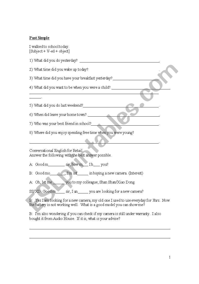 The Past Simple Practice worksheet