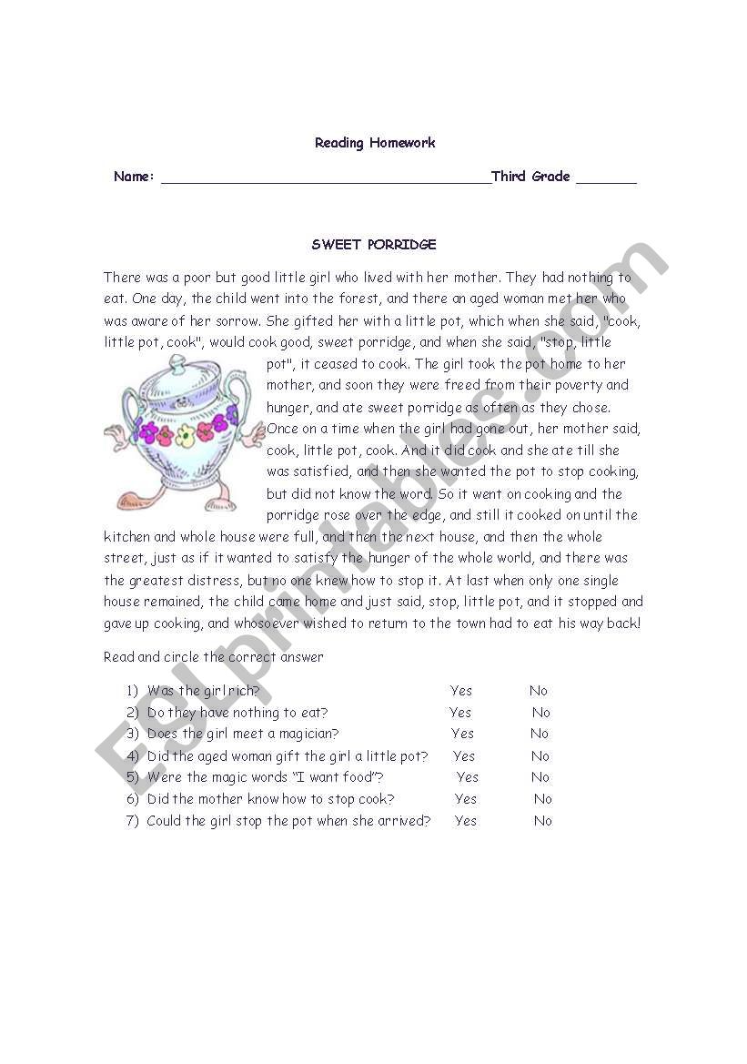 Reading comprehension worksheet