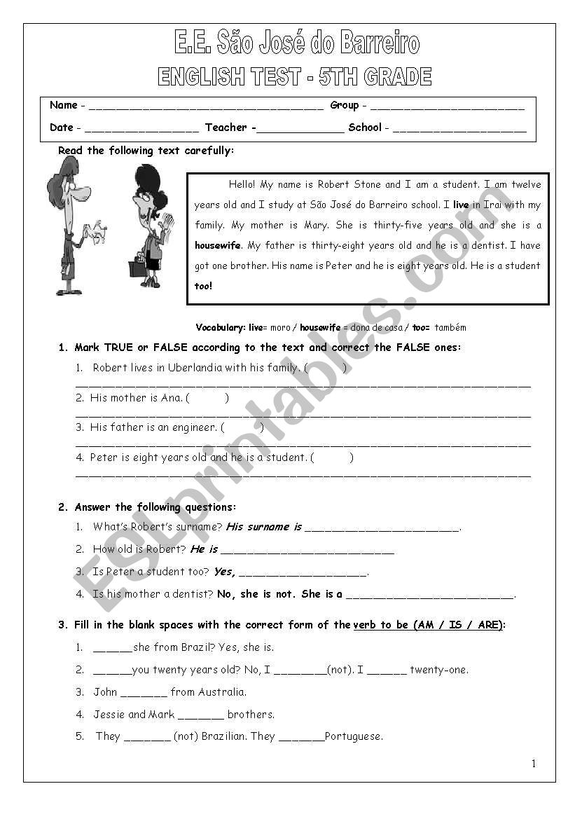 English Test worksheet