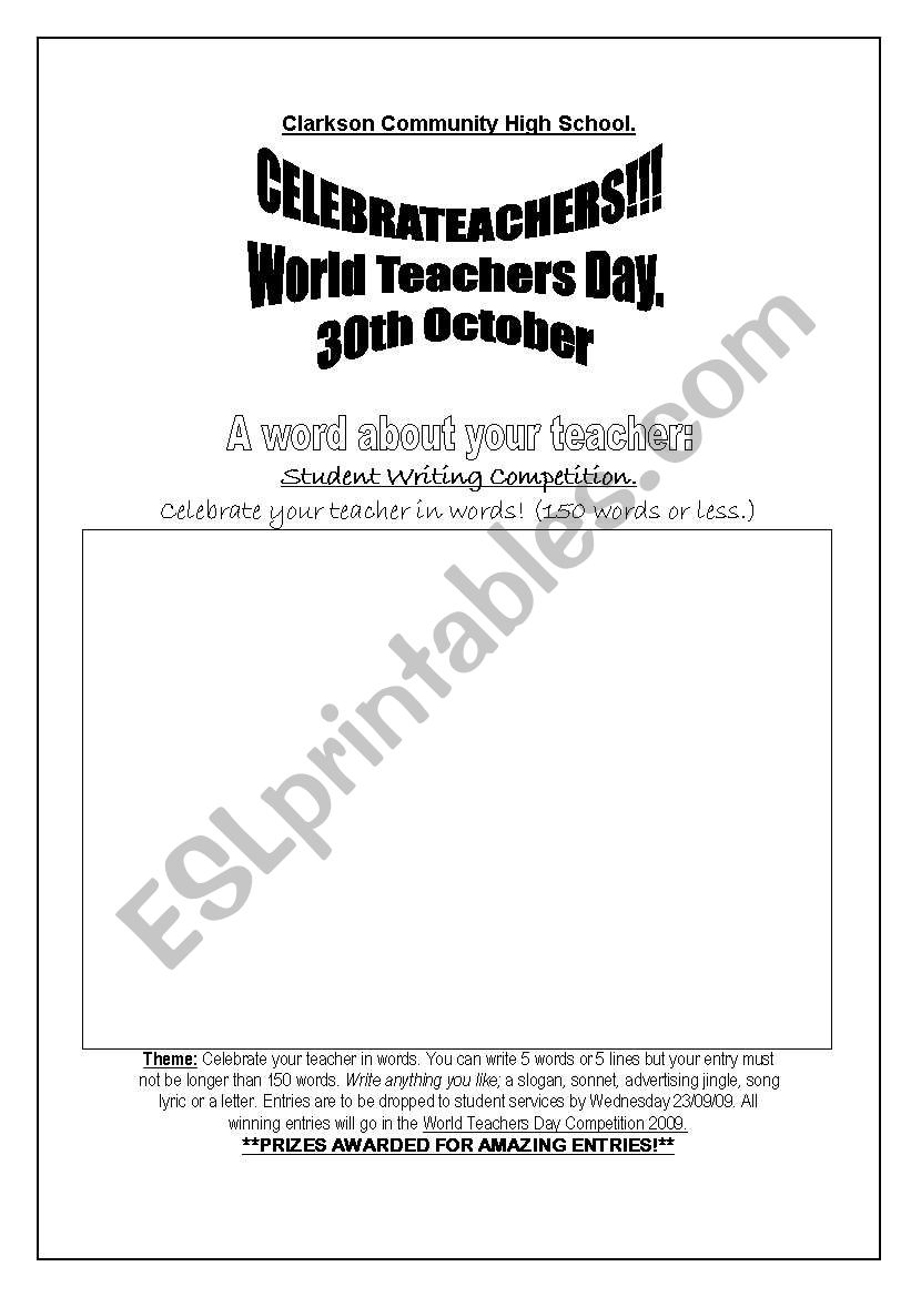 Writing competition worksheet