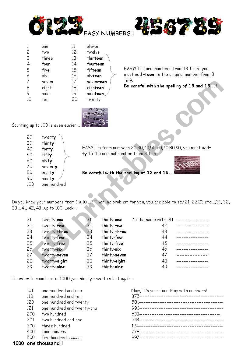 EASY NUMBERS worksheet