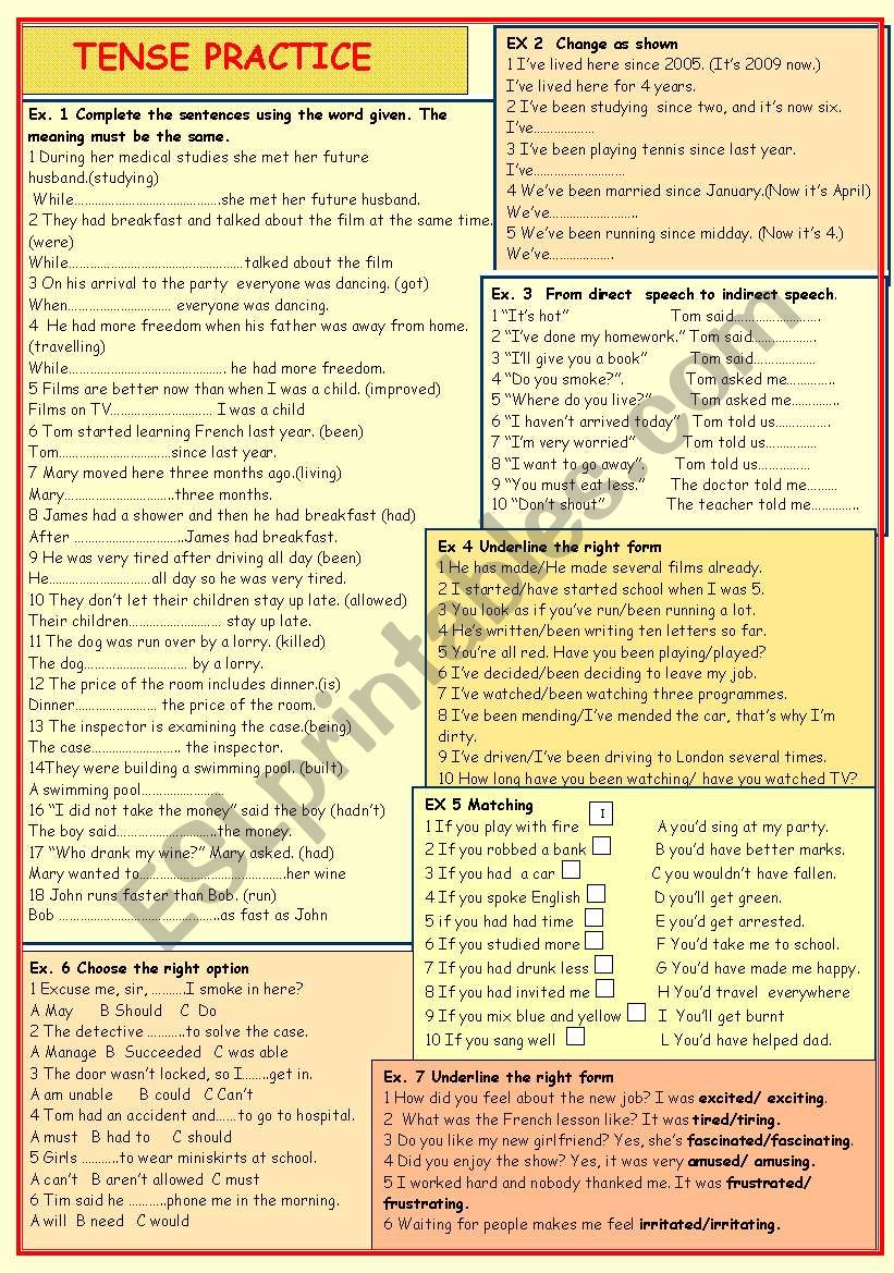 Practising a variety of verb forms