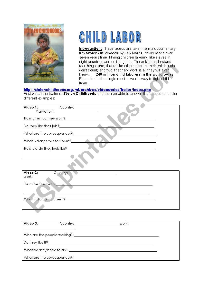 CHILD LABOR worksheet