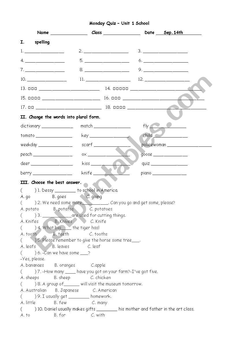 school worksheet