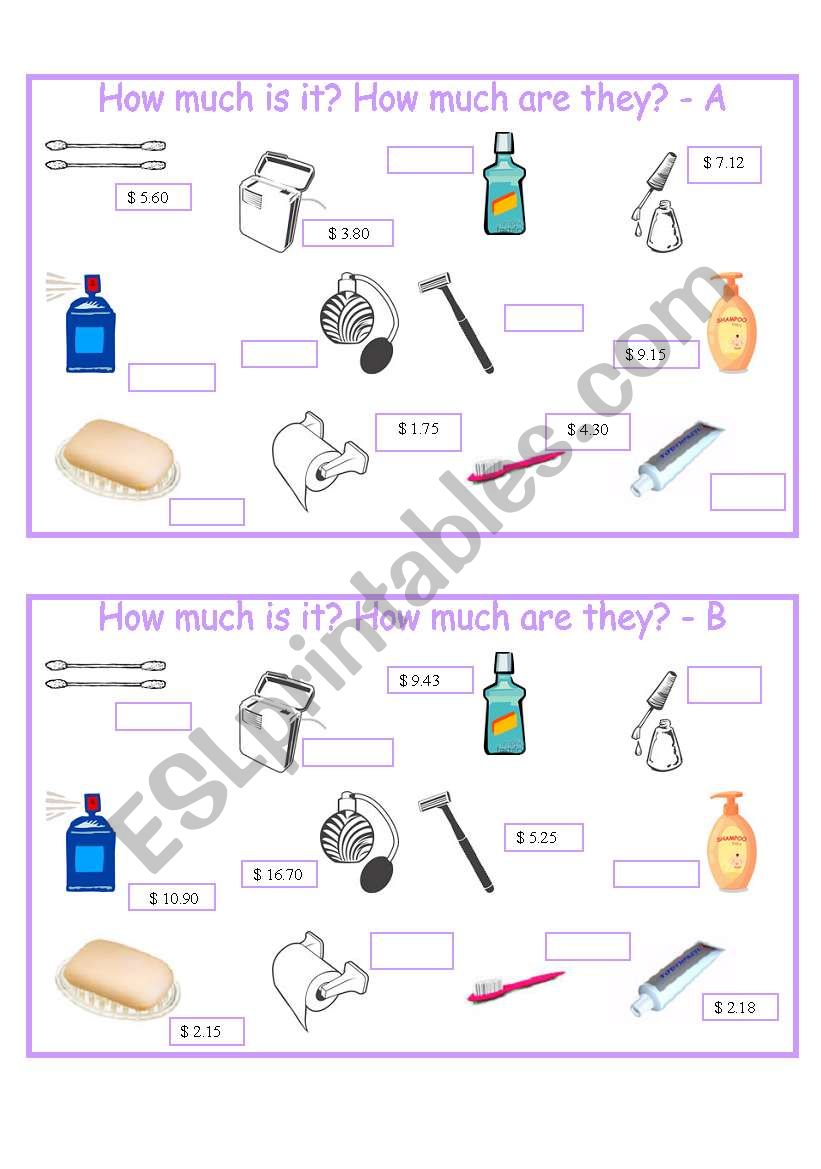 How Much - Hygiene worksheet