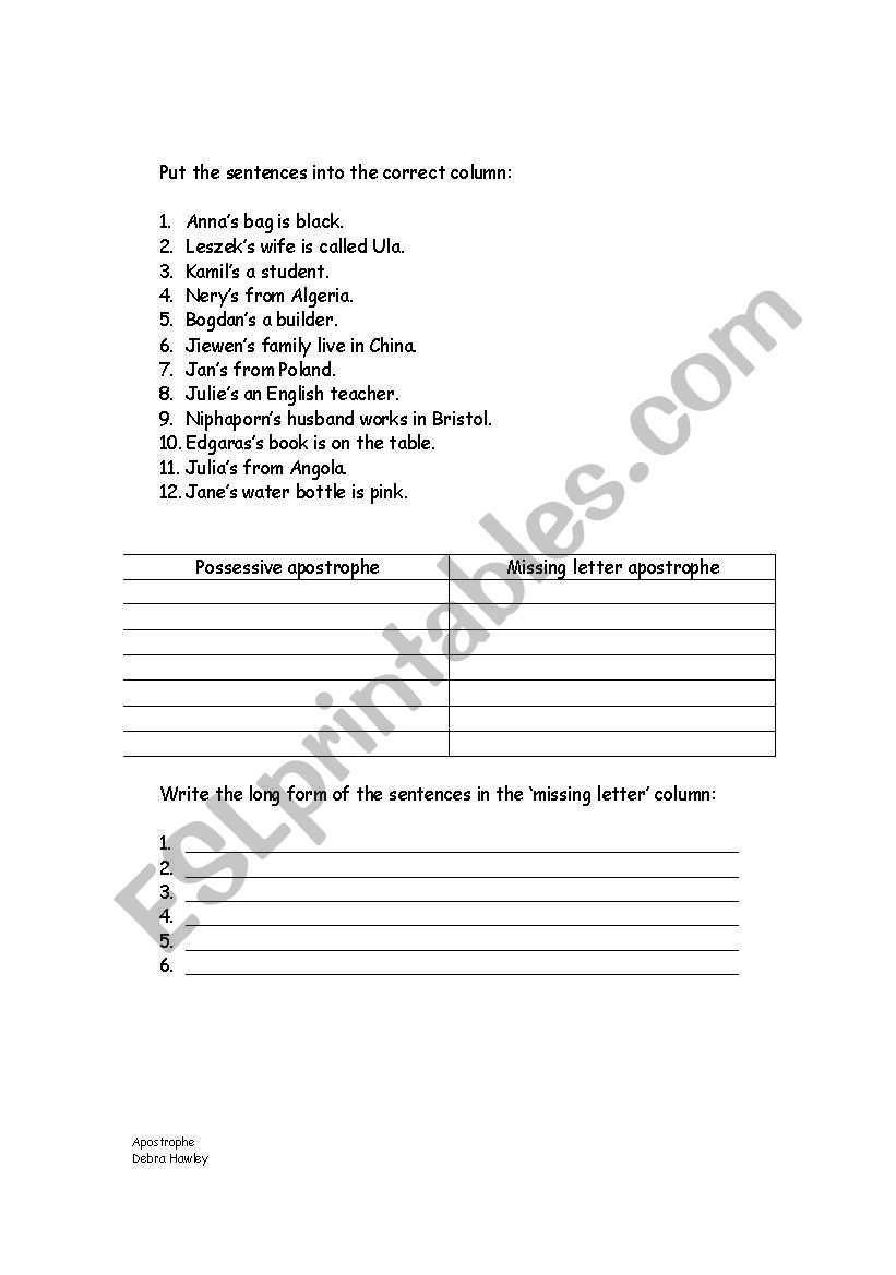 Apostrophe worksheet worksheet