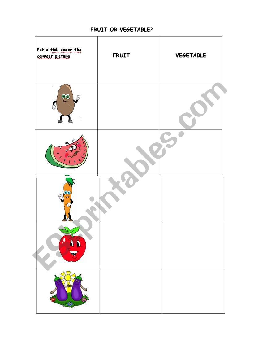 fruit or vegetable worksheet