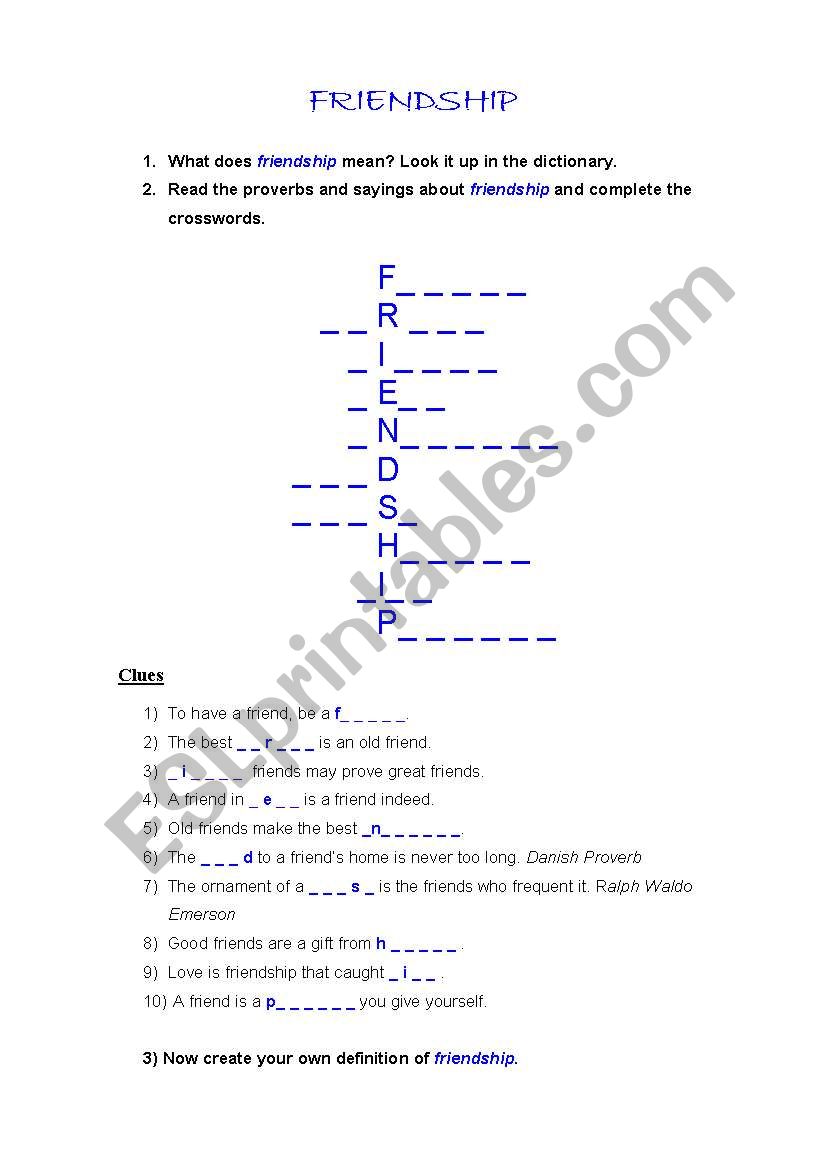 FRIENDSHIP worksheet