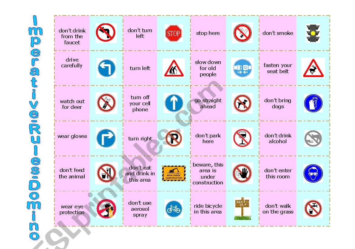 Imperative-rules-domino worksheet