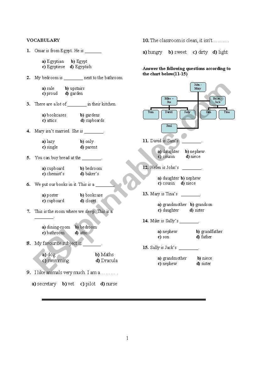 test for grade 6 worksheet