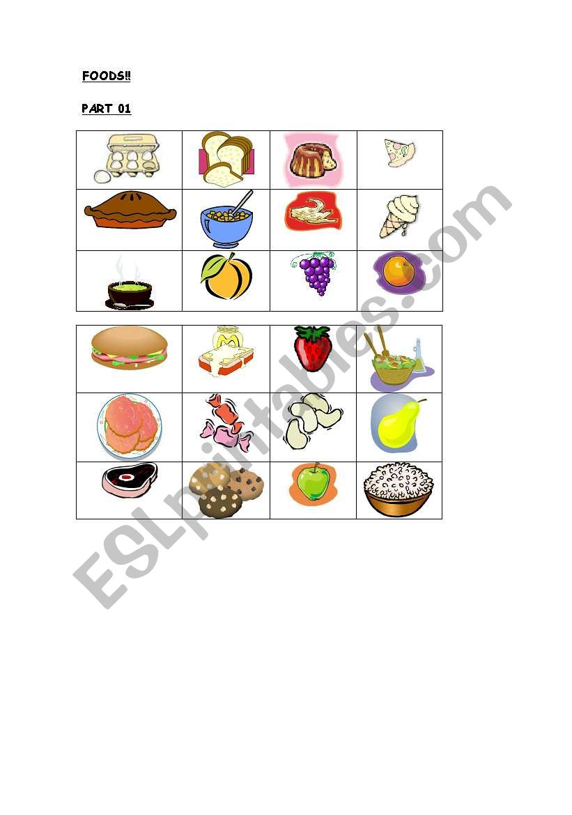 Foods Bingo - Part 01 worksheet