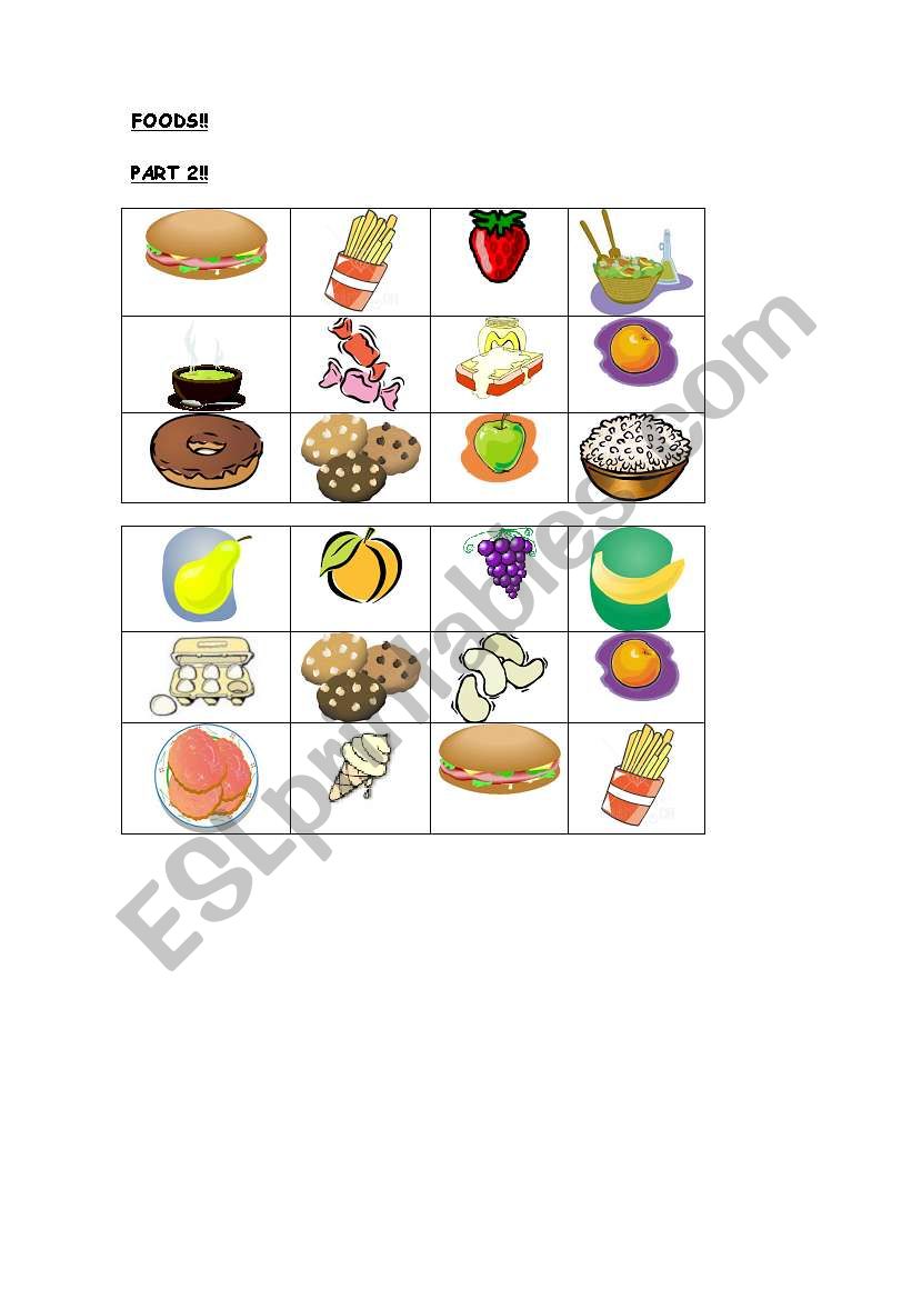 Foods Bingo worksheet