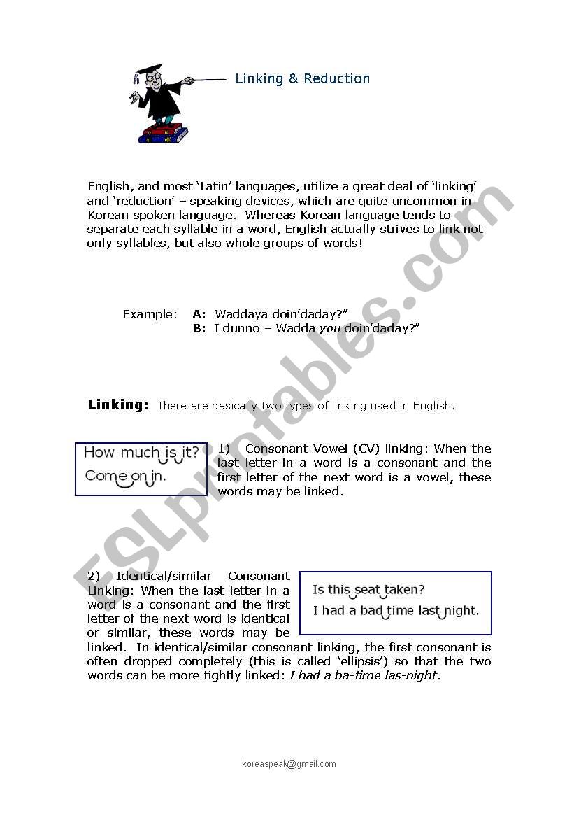 Linking & Reduction worksheet