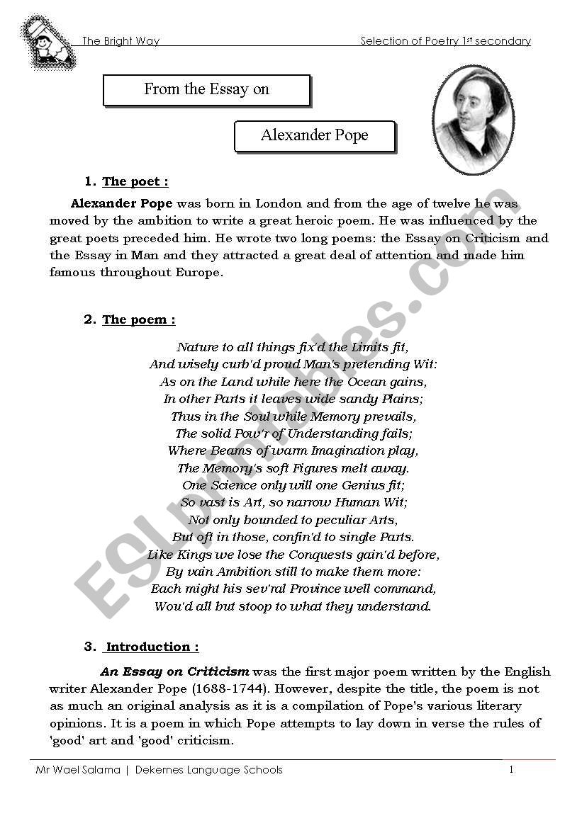 Essay on criticism worksheet