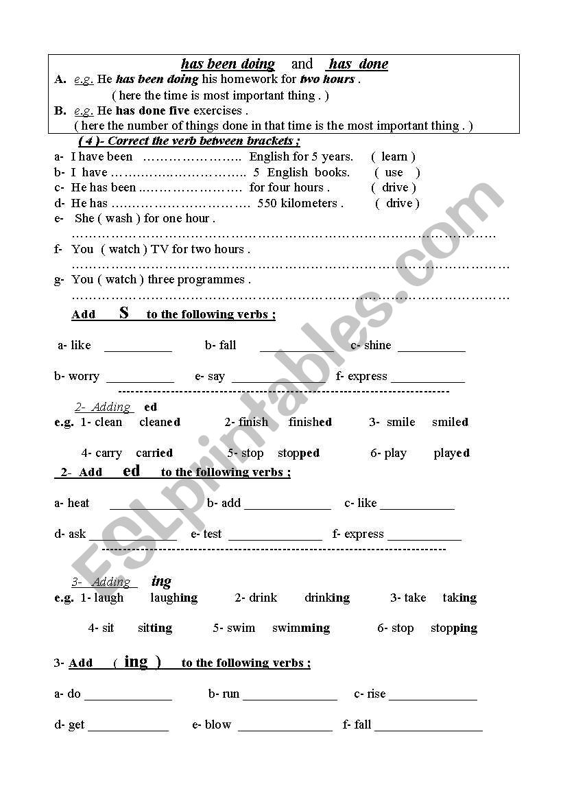 present perfect progressive + conjugations ex 