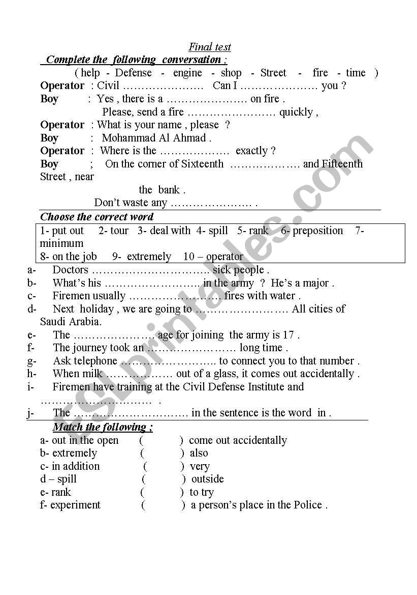 final test  worksheet