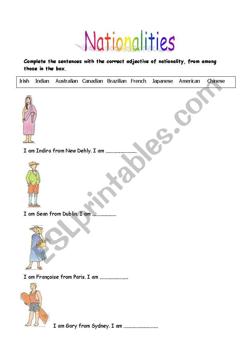 Nationalities worksheet